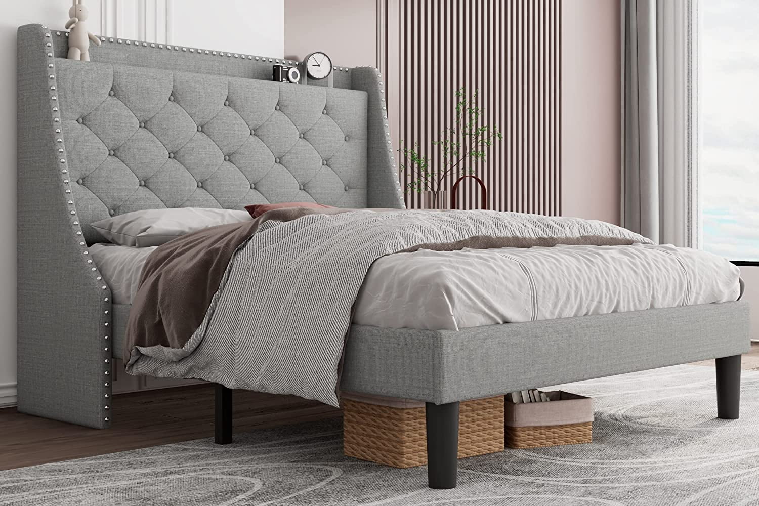 iPormis Full Size Bed Frame with Aesthetic Wingback Upholstered