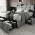 thumbnail image 1 of iPormis Full Size Bed Frame with Charging Station , Upholstered Bed with 4 Storage Drawers, Light Grey, 1 of 8