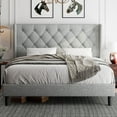 thumbnail image 1 of iPormis Full Size Bed Frame with Diamond Button Tufted Wingback Headboard, Upholstered Platform Bed Frame with Strong Wood Slat Support, Light Gray, 1 of 9