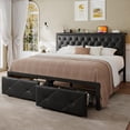 thumbnail image 1 of iPormis King Bed Frame with Storage Drawer, Metal Platform Bed with Charging Station, Upholstered Faux Leather Button Tufted Storage Headboard, No Box Spring Needed, Noise-Free, Easy Assembly, Black, 1 of 8