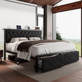 thumbnail image 1 of iPormis King Bed Frame with 2 Drawers, Metal Platform Bed with Charging Station and Linen Fabric Storage Headboard Strong Metal Slats,Black, 1 of 8
