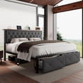 thumbnail image 1 of iPormis King Bed Frame with 2 Drawers, Metal Platform Bed with Charging Station and Linen Fabric Storage Headboard Strong Metal Slats,Gray, 1 of 8