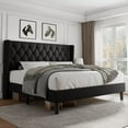 thumbnail image 1 of iPormis King Size Bed Frame with Diamond Button Tufted Wingback Headboard, Upholstered Platform Bed Frame with Strong Wood Slat Support, No Box Spring Needed,Black, 1 of 8