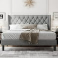 thumbnail image 1 of iPormis King Size Bed Frame with Diamond Button Tufted Wingback Headboard, Upholstered Platform Bed Frame with Strong Wood Slat Support, No Box Spring Needed, Light Gray, 1 of 8