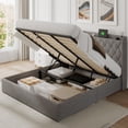 thumbnail image 1 of iPormis King Size Bed Frame with Lift Up Storage & Charging Station, Button Tufted Wingback Upholstered Headboard, Wooden Slats Support, No Box Spring Needed, Noise Free,Light Gray, 1 of 8