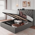 thumbnail image 1 of iPormis King Size Bed Frame with Lift Up Storage & Charging Station, Button Tufted Wingback Upholstered Headboard, Wooden Slats Support, No Box Spring Needed, Noise Free,Light Gray, 1 of 7