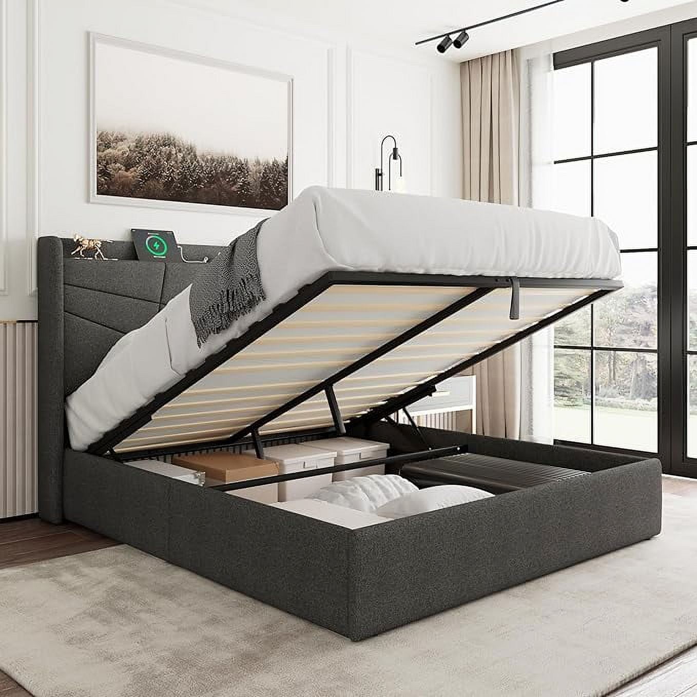 iPormis King Size Bed Frame with Lift Up Storage & Charging Station ...