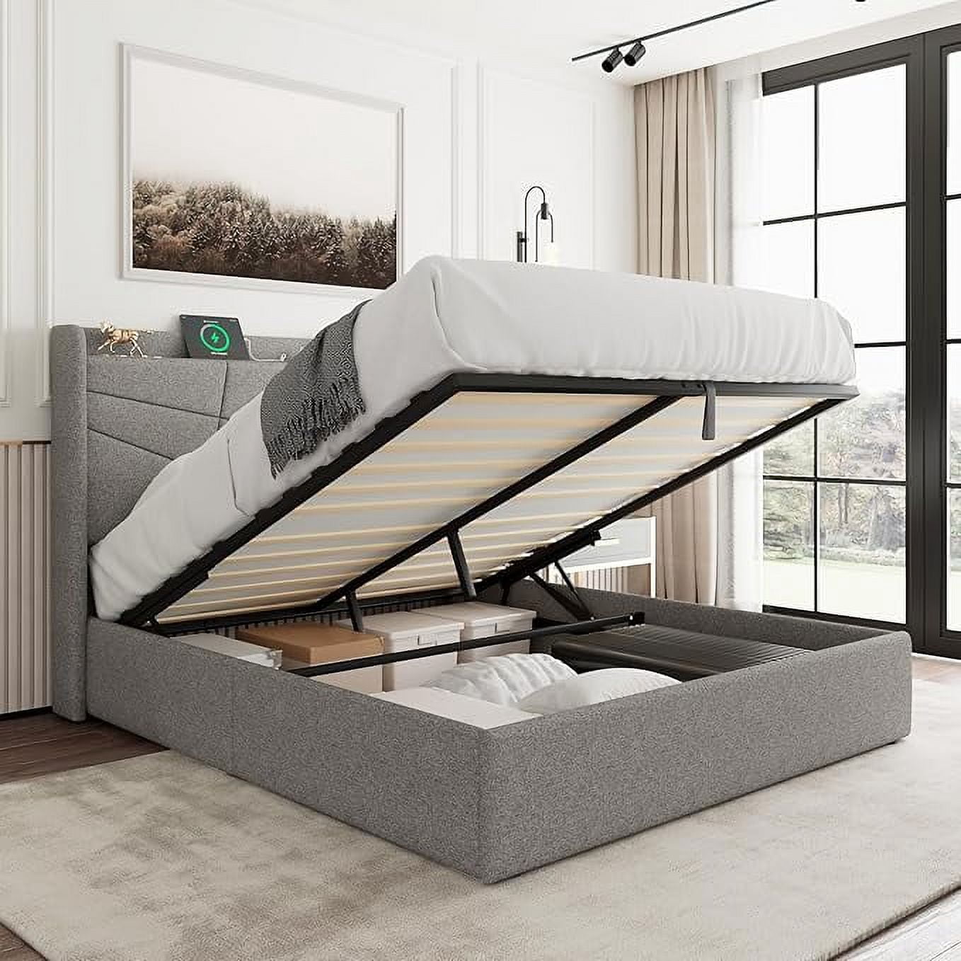 iPormis King Size Bed Frame with Lift Up Storage & Charging Station ...