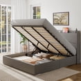 thumbnail image 1 of iPormis King Size Bed Frame with Lift Up Storage & Charging Station, Geometric Upholstered Storage Headboard, Heavy Duty Wooden Slats, No Box Spring Needed, Noise Free, Easy Assembly,Light Gray, 1 of 8