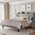 thumbnail image 1 of iPormis Queen Bed Frame with Upholstered Wingback Button Tufted Storage Headboard, Luxurious Platform Bed with Charging Station, Sturdy Wooden Slats Support,No Box Spring Needed,Light Gray, 1 of 7