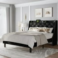 thumbnail image 1 of iPormis Queen Bed Frame with Upholstered Wingback Button Tufted Storage Headboard, Luxurious Platform Bed with Charging Station, Sturdy Wooden Slats Support,No Box Spring Needed, Dark Gray, 1 of 7
