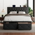 thumbnail image 1 of iPormis Queen Bed Frame with 2 Drawers, Metal Platform Bed with Charging Station and Linen Fabric Storage Headboard Strong Metal Slats,Black, 1 of 9