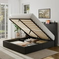 thumbnail image 1 of iPormis Queen Size Bed Frame with Lift Up Storage & Charging Station, Geometric Upholstered Storage Headboard, Heavy Duty Wooden Slats, No Box Spring Needed, Noise Free, Easy Assembly, Dark Grey, 1 of 8
