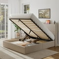 thumbnail image 1 of iPormis Queen Size Bed Frame with Lift Up Storage & Charging Station, Geometric Upholstered Storage Headboard, Heavy Duty Wooden Slats, No Box Spring Needed, Noise Free, Easy Assembly,Beige, 1 of 8