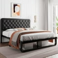 thumbnail image 1 of iPormis Queen Size Metal Bed Frame with Black Faux Leather Upholstered Headboard, 12'' Underbed Space, Black, 1 of 8