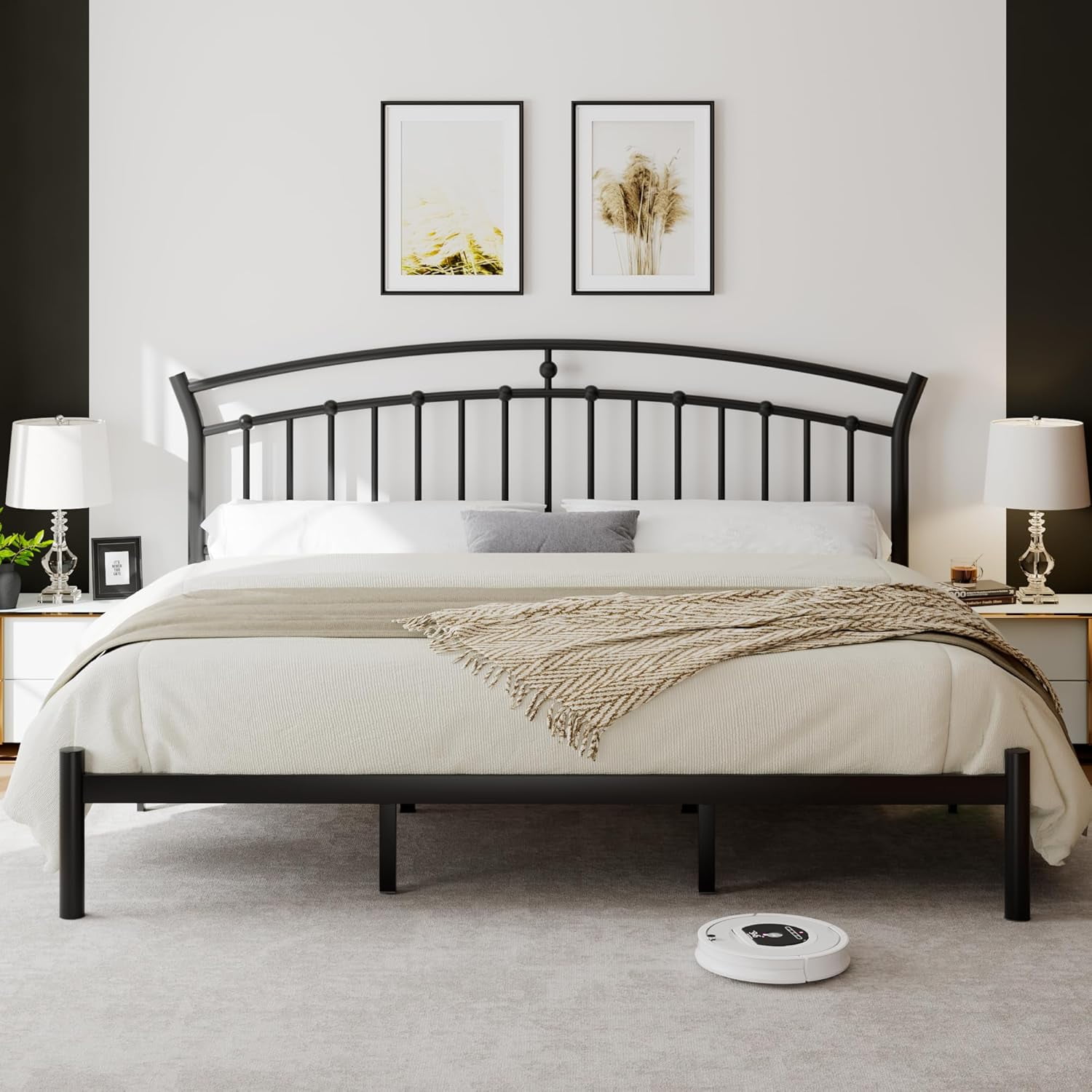 iPormis Queen Size Metal Platform Bed Frame with Modern IronArt