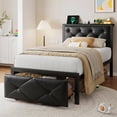 thumbnail image 1 of iPormis Twin Bed Frame with Storage Drawer, Metal Platform Bed with Charging Station, Upholstered Faux Leather Button Tufted Storage Headboard, No Box Spring Needed, Noise-Free, Easy Assembly, Black, 1 of 7