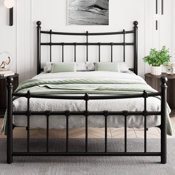 iPormis Twin Size Metal Platform Bed Frame with Vintage Victorian Headboard & Footboard, Heavy Duty Bed Frame with 14 Steel Slats Support, Black