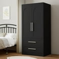 thumbnail image 1 of iPormis Wooden Armoire Wardrobe Closet with 2 Drawers, Clothing Storage Cabinet with Shelves Aluminum Hanging Rod, Sturdy Freestanding Modern Bedroom Clothing Armoires,Black, 1 of 7