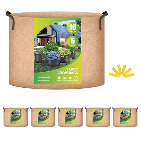 iPower 10 Gallon 6-Pack Plant Grow Bag Fabric Pots Containers -Tan