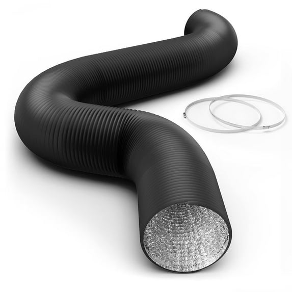 iPower 10 Inch 25 Feet Flexible Aluminum Ducting with 2 Clamps Included 4 Layer Protection Dryer Vent Hose for HVAC Heating Cooling Ventilation and Exhaust, Black