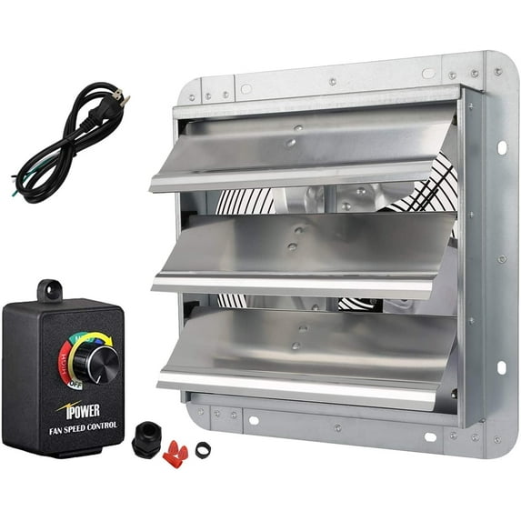 iPower 10 inch 705CFM Shutter Exhaust Fan Aluminum Controller and Power Cord Kit High Speed Fan