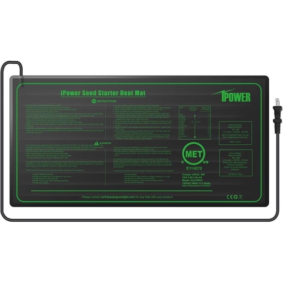 iPower 10"x 20" Seeding Heat Mat Upgraded Carbon Film Indoor Warm Hydroponic Plant Germination Starting Pad Durable Waterproof, Black, 1-Pack
