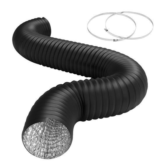 iPower 12 Inch 8 Feet Flexible Aluminum Ducting with 2 Clamps Included 4 Layer Protection Dryer Vent Hose for HVAC Heating Cooling Ventilation and Exhaust, Black