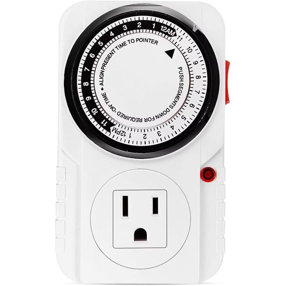 iPower 24 Hour Plug-in Mechanical Electric Timer, Switch with Programmable Plug, AC 1725W 1/2 HP, UL Listed, Accurate Heavy Duty 3-Prong for Lamps Fans Christmas String Lights
