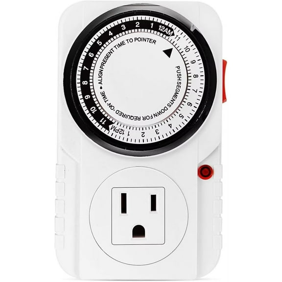 iPower 24 Hour Plug-in Mechanical Electric Timer, Switch with Programmable Plug, AC 1725W 1/2 HP, UL Listed, Accurate Heavy Duty 3-Prong for Lamps Fans Christmas String Lights
