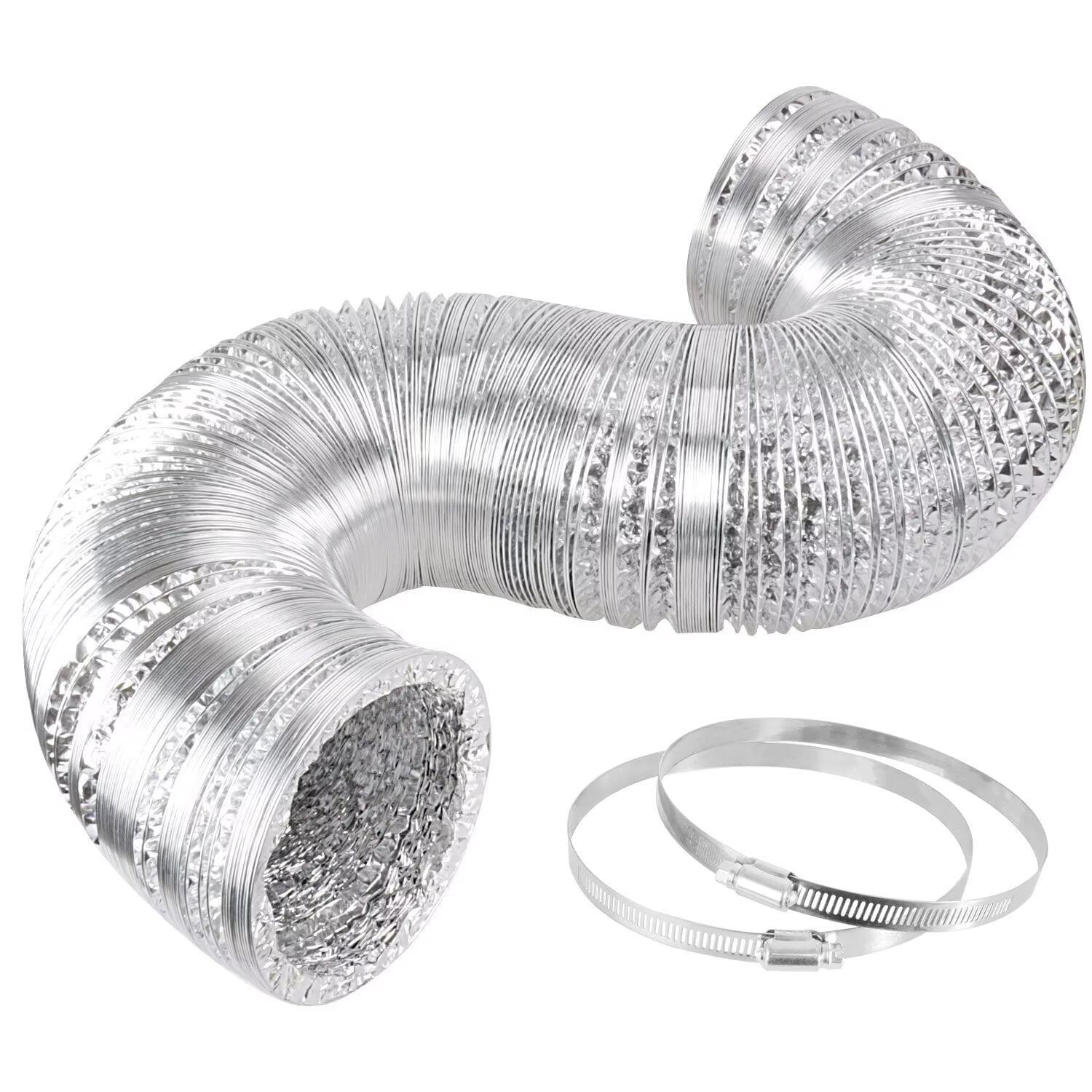 iPower 14 inch x 25ft Aluminum Duct Hose, Flexible Non-Insulated Ventilation for Heating Cooling & Exhaust, Silver