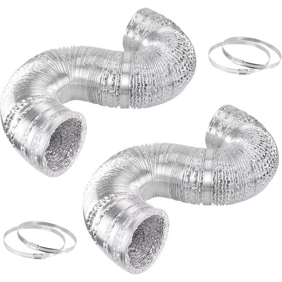 iPower 2-Pack 12" x 25ft Aluminum Duct Hose, Flexible Non-Insulated Ventilation for Heating Cooling & Exhaust, Silver