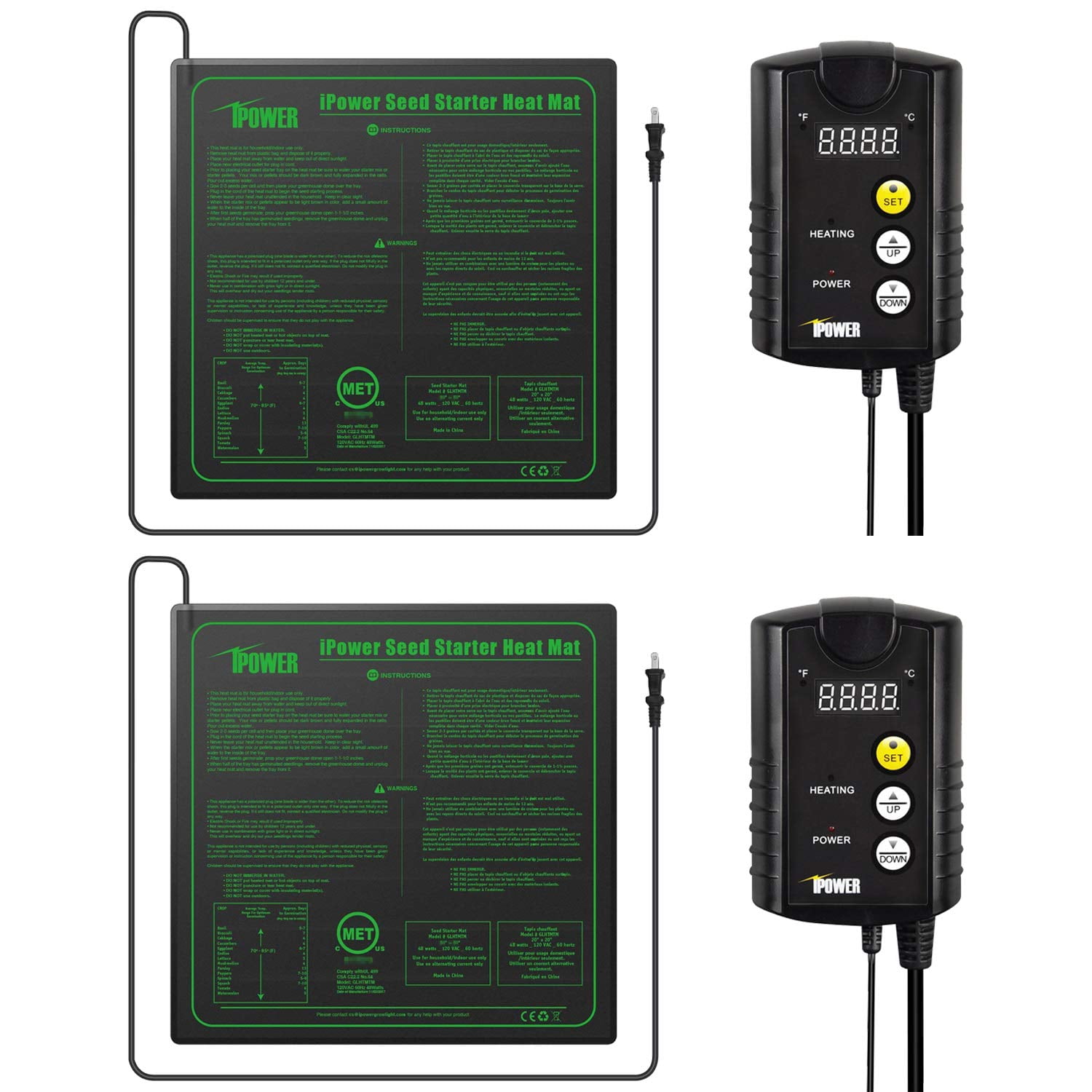 iPower 2 Pack 20" x 20"Hydroponic Seedling Heat Mat and Digital