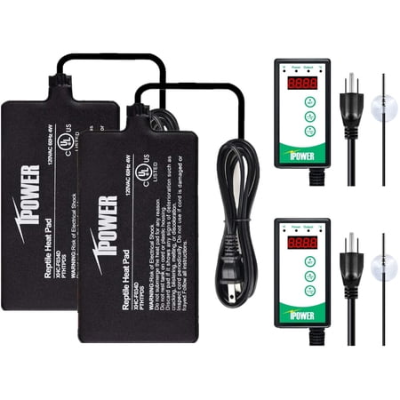 iPower 2-Pack 4"x7" Reptile Heating Pad Under Tank Terrarium Heat Mat with Digital Thermostat Temperature Controller
