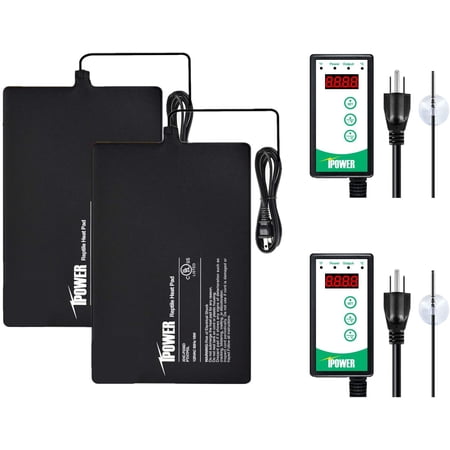 iPower 2-Pack 8"x12" Reptile Heating Pad Under Tank Terrarium Heat Mat with Digital Thermostat Temperature Controller