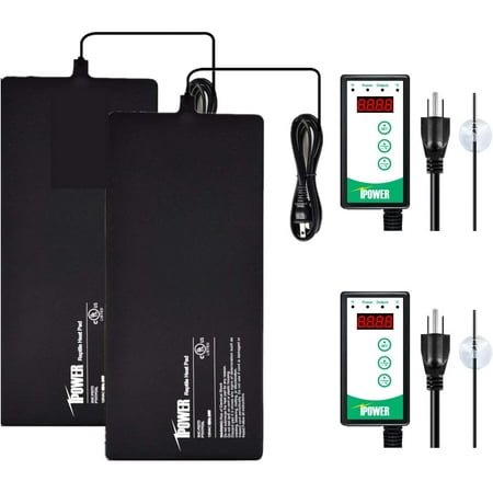 iPower 2-Pack 8"x18" Reptile Heating Pad Under Tank Terrarium Heat Mat with Digital Thermostat Temperature Controller