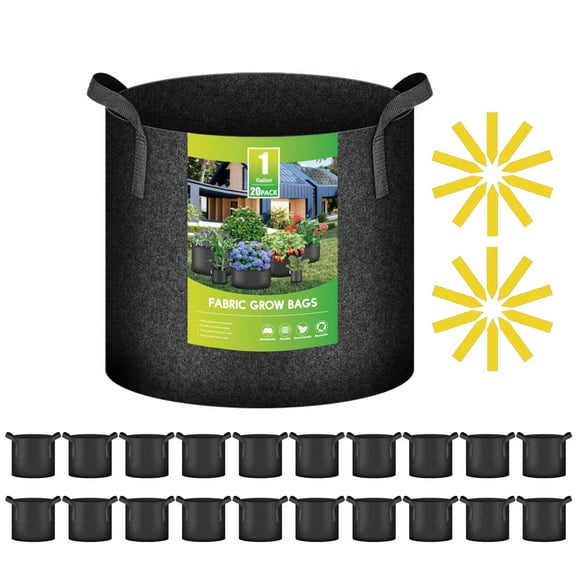 iPower 20 Pack 1 Gallon Grow Bags, Garden Planting Nonwoven Fabric Pots with Reinforced Handle, Heavy Duty and Aeration Planter Pot for Tomato, Fruits, Vegetables and Flowers, Black
