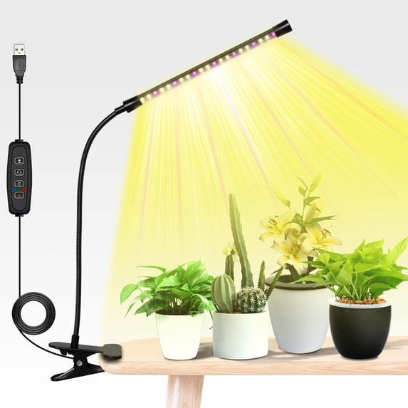 iPower 1 Tube LED Grow Light with Full Spectrum for Indoor Plants, Adjustable Gooseneck, 3 Light Modes&10 Dimmable Levels, 3 Auto Timing Modes, Yellow, 1 Pack