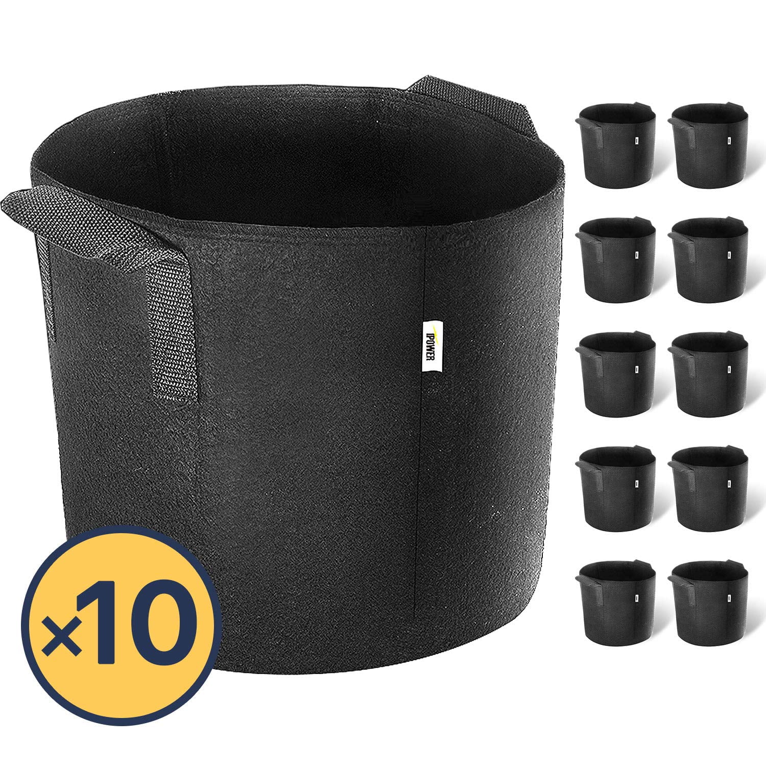 3-Gallon Black Fabric Grow Bags with Handles, 10-Pack
