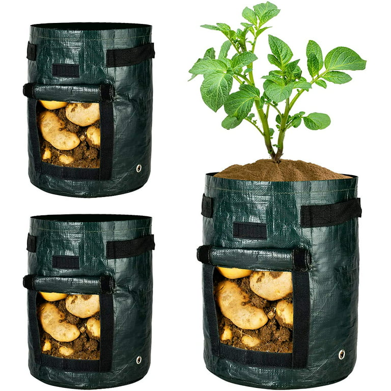 6 Pack 10 Gallon Potato Grow Bags with Flap Window, Garden Planting Bag  with Durable Handle, Plant Pots for Tomato, Vegetable and Fruits