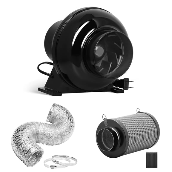 iPower 4" 195 CFM Ventilation Kit - Inline Fan, Carbon Filter & 8ft Ducting, Low Noise Grow Tent System