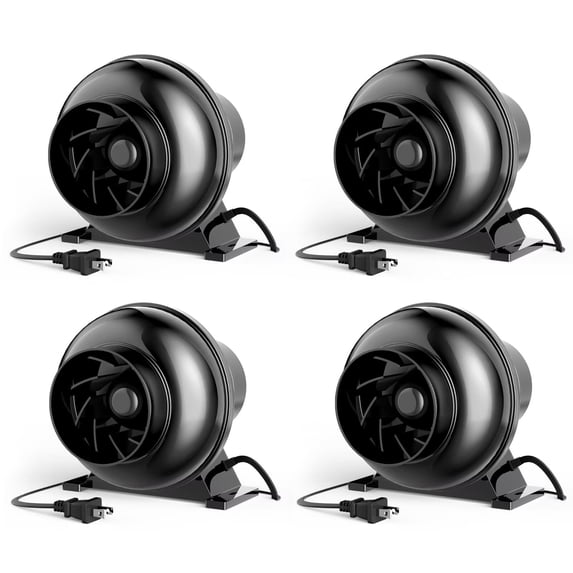 iPower 4 Inch 195 CFM Inline Duct Ventilation Fan Air Circulation Vent Blower for Hydroponics Grow Tent, Greenhouses, Attic, Black, 4 Pack