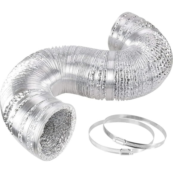 iPower 4 Inch 25 Feet, Non-Insulated Flex Air Aluminum Ducting, Dryer Vent Hose for HVAC Ventilation and Exhaust with 2 Clamps, 4" x 25', Silver1