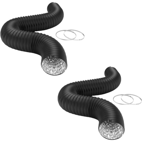 iPower 4 Inch 8 Feet Flexible Aluminum Ducting with 2 Clamps Included 4 Layer Protection Dryer Vent Hose for HVAC Heating Cooling Ventilation and Exhaust, 2-Pack, Black