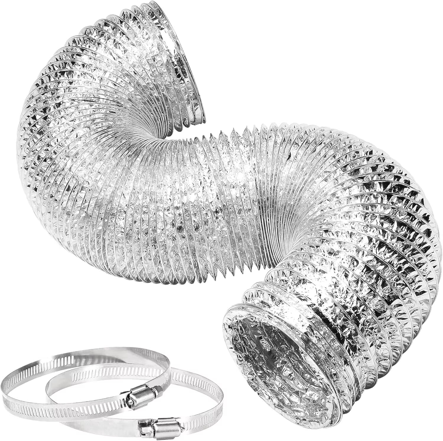iPower 4" x 8ft Aluminum Duct Hose, Flexible Non-Insulated Ventilation for Heating Cooling & Exhaust, Silver