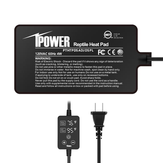 iPower 4" x 7" Reptile Heating Pad - 4W Under Tank Warmer with Adjustable Thermostat, Terrarium Heat Mat for Snakes, Lizards, Frogs & Other Reptiles