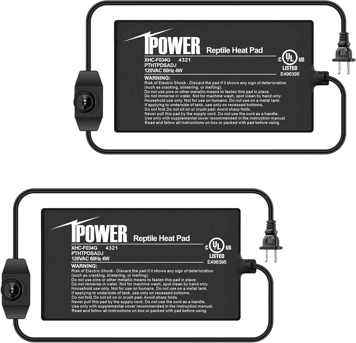 iPower 4"x7" Reptile Heat Mat - 4W Under Tank Heater with Adjustable Thermostat for Turtles, Snakes, Lizards & Amphibians, 2 Pack
