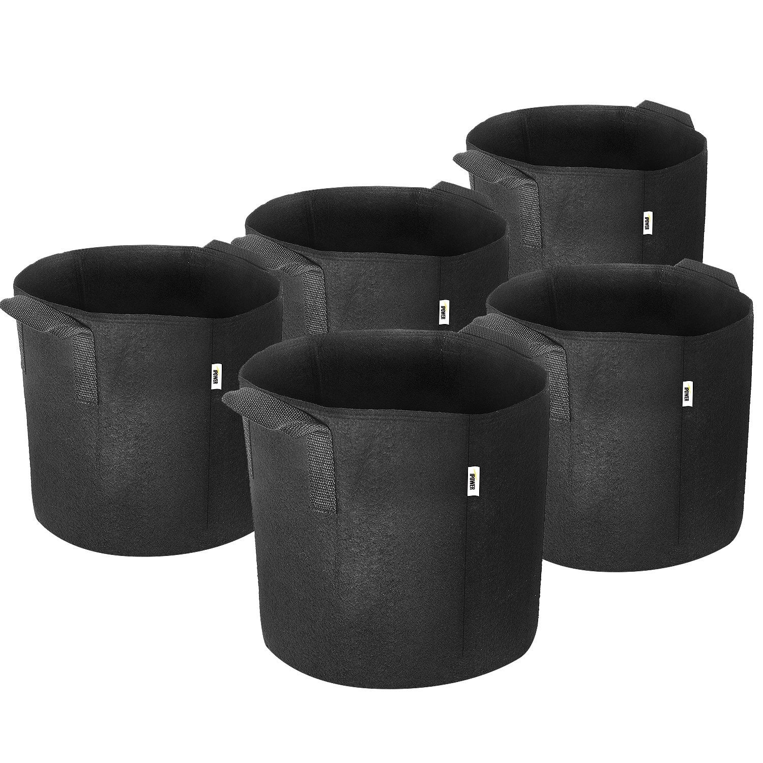 Black 5-Gallon Nonwoven Fabric Grow Bags for Indoor and Outdoor Gardening, 5-Pack