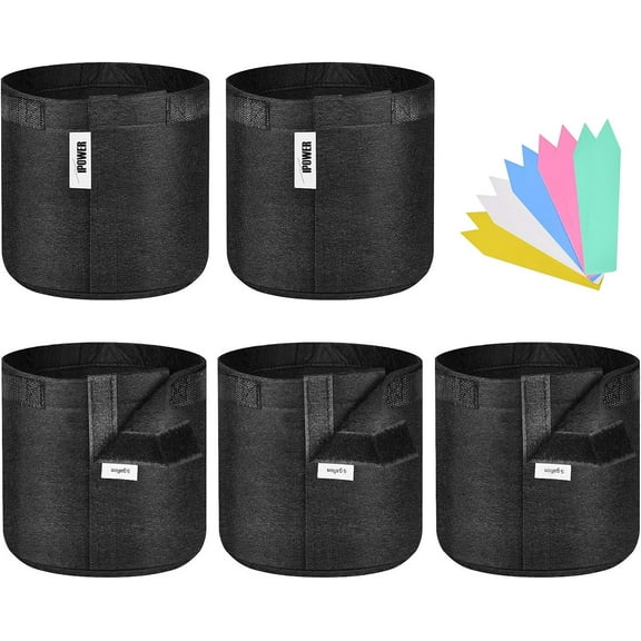 iPower 5-Pack 1-Gallon Grow Bags Fabric Pots Non-Woven Plant Container with Handles Sides for Easy Transplanting
