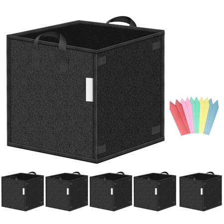 iPower 5 Pack 10 Gallon Square Grow Bags Thick Fabric Planting Pots -Black